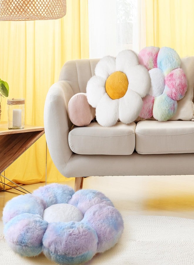 Sratte 3 Pcs Flower Pillows Flower Shaped Throw Pillows Cute Daisy Plush Pillow Decorative Floor Pillow Seat Cushion for Bedroom Home Sofa Chair Couch Decor(Dazzling Color,White,16") - Image 2